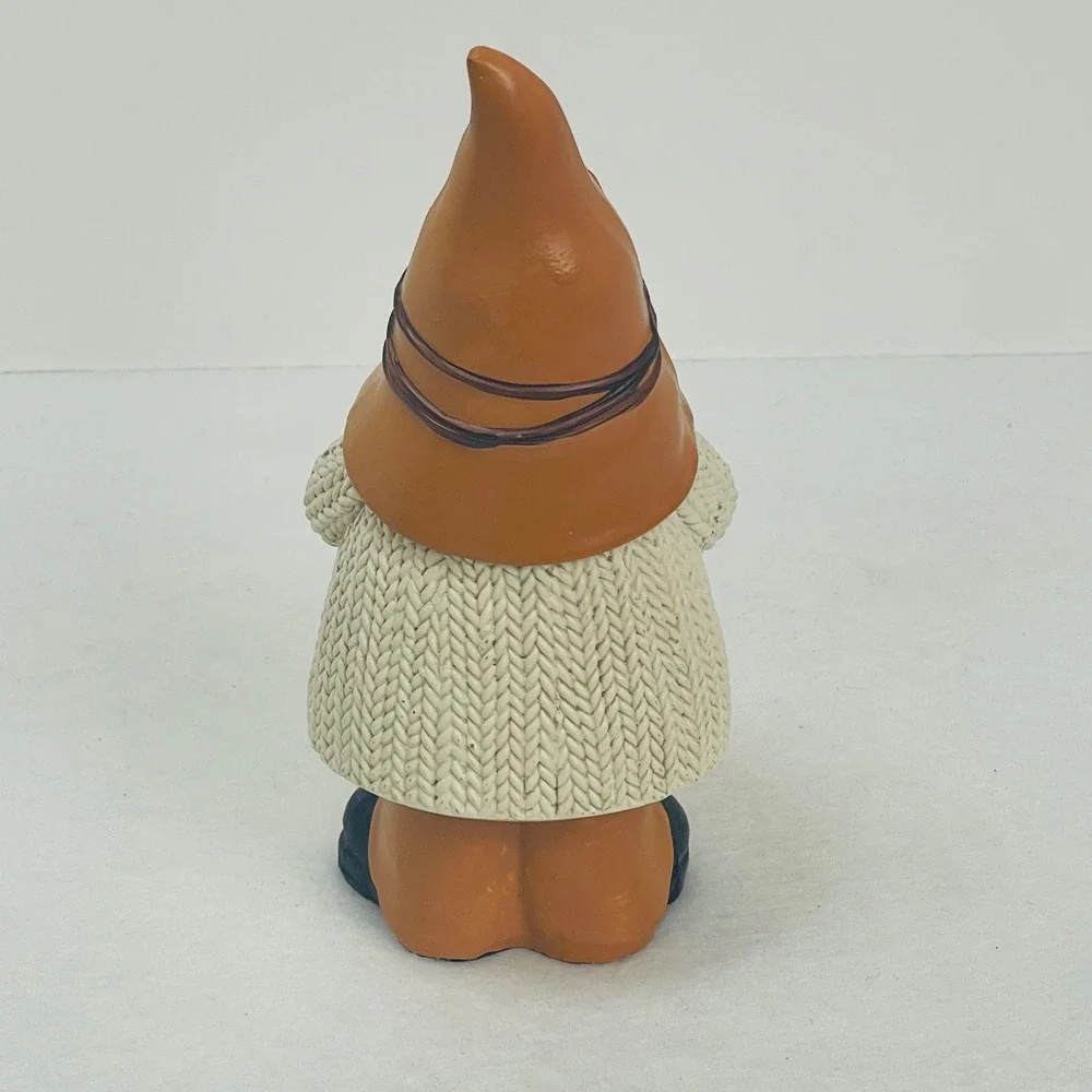 Fall Gnome Figurine Autumn Decor Cable Knit Sweater Mushrooms Brown Hat 6.5 Inch